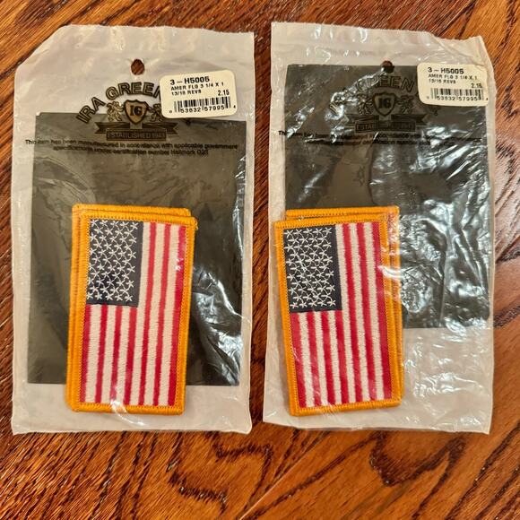 NWT American Flag Patches 4 Reverse Army Uniform IRA GREEN 3 1/4 X 1 13/16 VTG - Picture 1 of 10